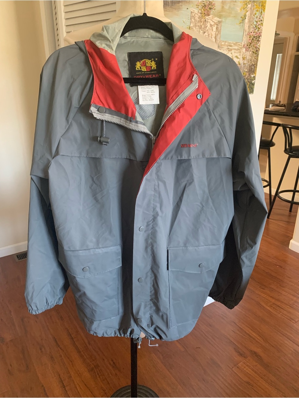 Dry wear  Men's Gray and Red Hooded Rain Jacket